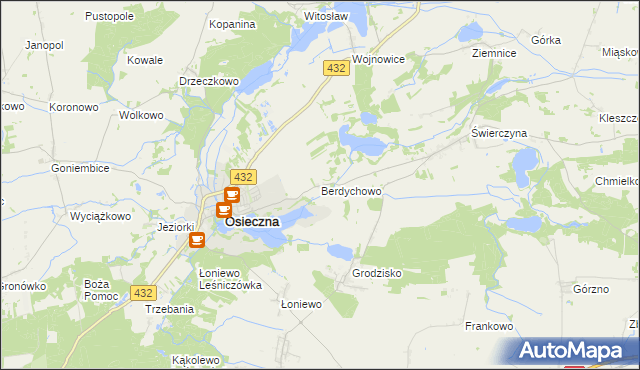 mapa Berdychowo gmina Osieczna, Berdychowo gmina Osieczna na mapie Targeo