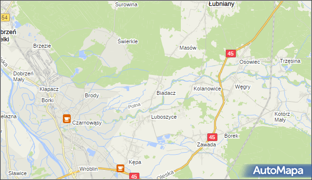 mapa Biadacz gmina Łubniany, Biadacz gmina Łubniany na mapie Targeo