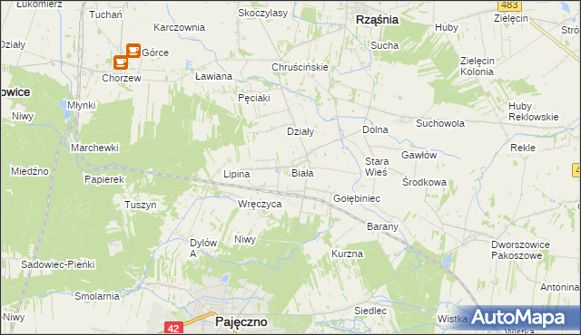 mapa Biała gmina Rząśnia, Biała gmina Rząśnia na mapie Targeo