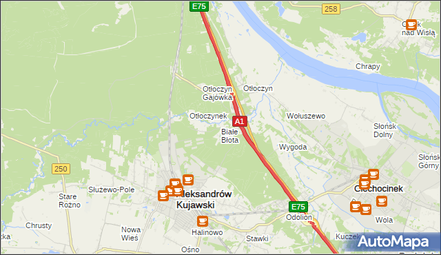 mapa Białe Błota gmina Aleksandrów Kujawski, Białe Błota gmina Aleksandrów Kujawski na mapie Targeo