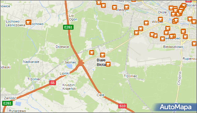 mapa Białe Błota powiat bydgoski, Białe Błota powiat bydgoski na mapie Targeo