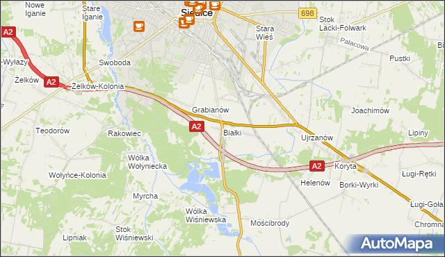 mapa Białki gmina Siedlce, Białki gmina Siedlce na mapie Targeo