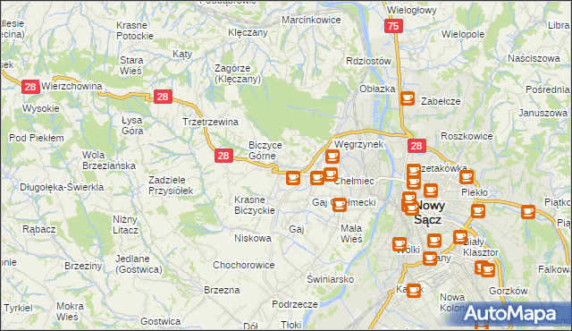 mapa Biczyce Dolne, Biczyce Dolne na mapie Targeo