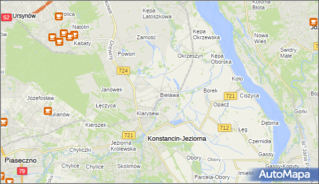 mapa Bielawa gmina Konstancin-Jeziorna, Bielawa gmina Konstancin-Jeziorna na mapie Targeo