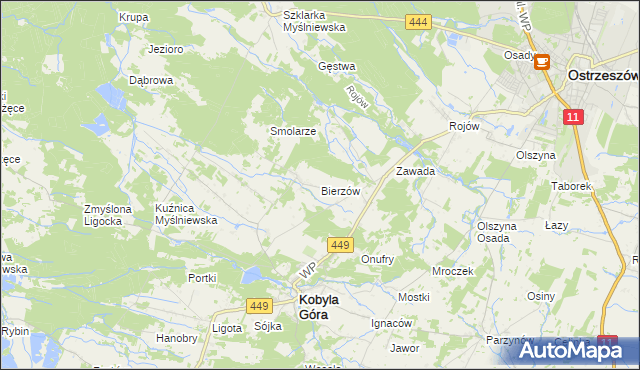 mapa Bierzów gmina Kobyla Góra, Bierzów gmina Kobyla Góra na mapie Targeo