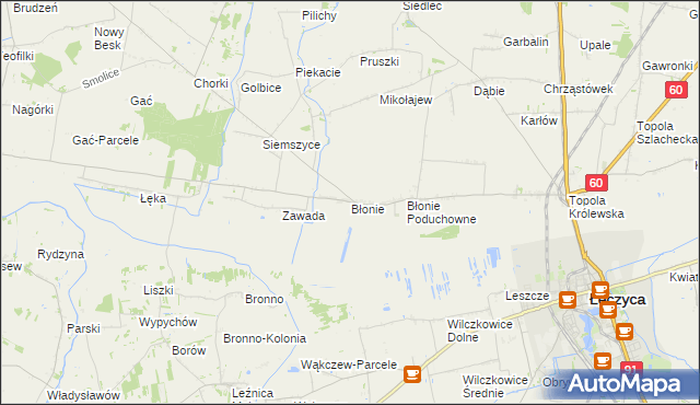 mapa Błonie gmina Łęczyca, Błonie gmina Łęczyca na mapie Targeo