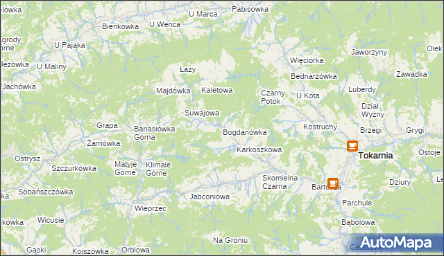 mapa Bogdanówka gmina Tokarnia, Bogdanówka gmina Tokarnia na mapie Targeo