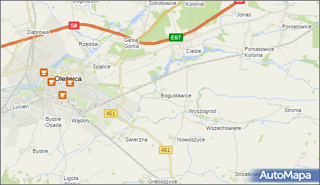 mapa Bogusławice gmina Oleśnica, Bogusławice gmina Oleśnica na mapie Targeo