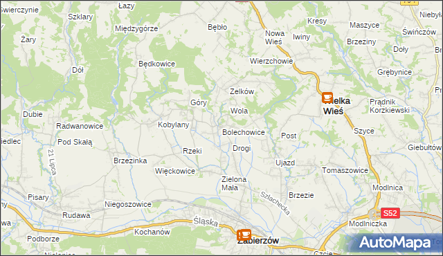 mapa Bolechowice gmina Zabierzów, Bolechowice gmina Zabierzów na mapie Targeo