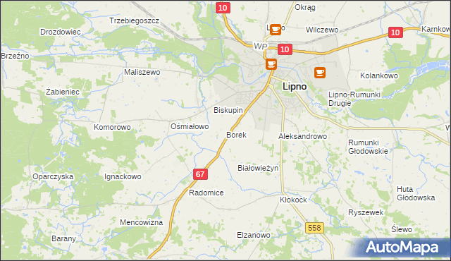 mapa Borek gmina Lipno, Borek gmina Lipno na mapie Targeo