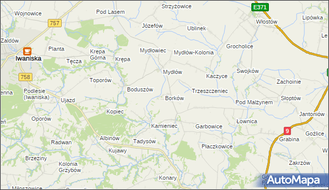 mapa Borków gmina Iwaniska, Borków gmina Iwaniska na mapie Targeo