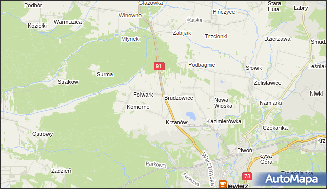 mapa Brudzowice, Brudzowice na mapie Targeo