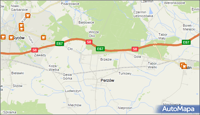 mapa Brzezie gmina Perzów, Brzezie gmina Perzów na mapie Targeo