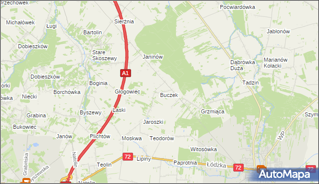 mapa Buczek gmina Brzeziny, Buczek gmina Brzeziny na mapie Targeo