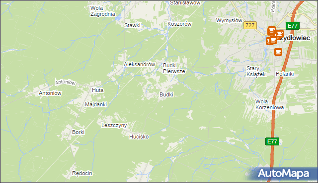 mapa Budki gmina Chlewiska, Budki gmina Chlewiska na mapie Targeo