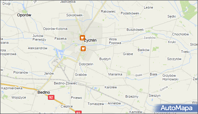 mapa Budzyń gmina Żychlin, Budzyń gmina Żychlin na mapie Targeo