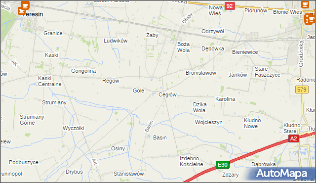 mapa Cegłów gmina Baranów, Cegłów gmina Baranów na mapie Targeo