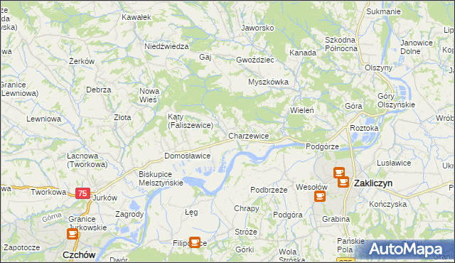 mapa Charzewice, Charzewice na mapie Targeo