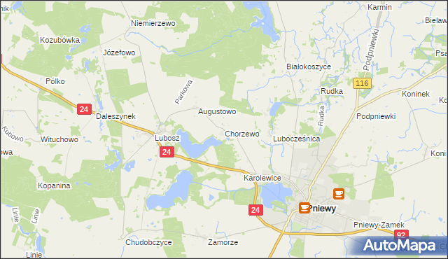 mapa Chorzewo gmina Kwilcz, Chorzewo gmina Kwilcz na mapie Targeo