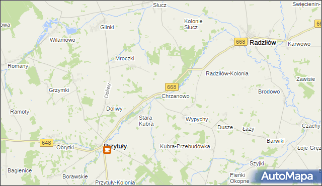 mapa Chrzanowo gmina Przytuły, Chrzanowo gmina Przytuły na mapie Targeo