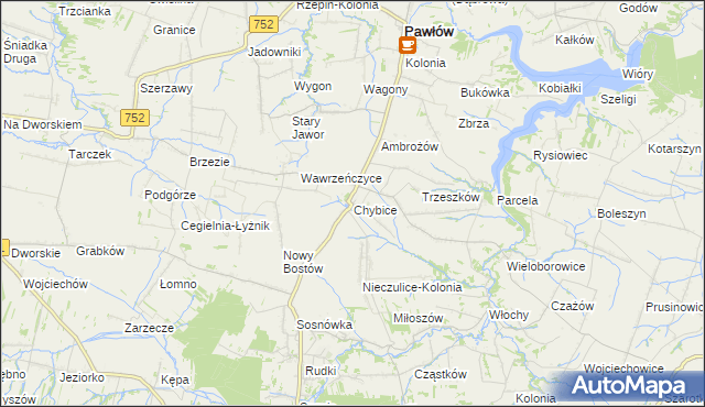 mapa Chybice, Chybice na mapie Targeo
