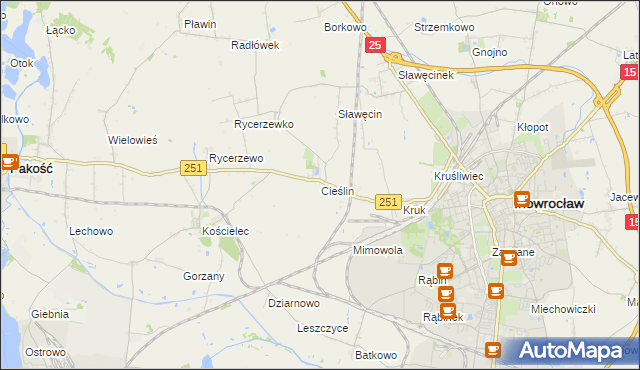 mapa Cieślin gmina Inowrocław, Cieślin gmina Inowrocław na mapie Targeo