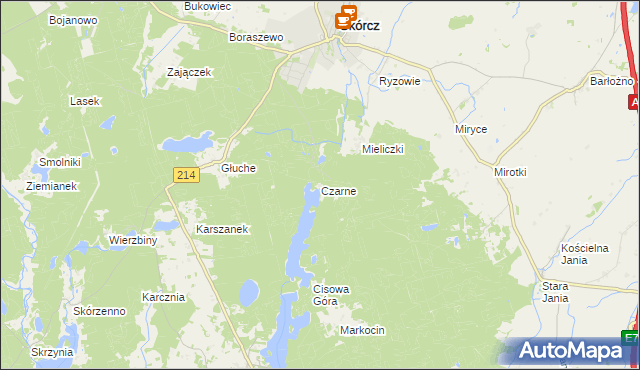 mapa Czarne gmina Skórcz, Czarne gmina Skórcz na mapie Targeo