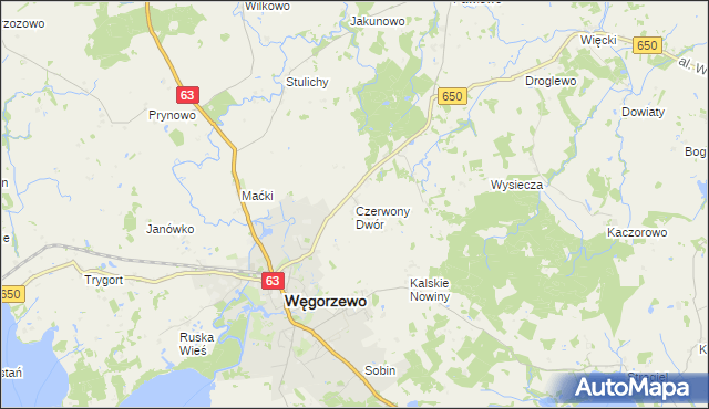 mapa Czerwony Dwór gmina Węgorzewo, Czerwony Dwór gmina Węgorzewo na mapie Targeo