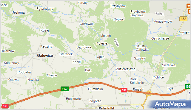 mapa Dąbie gmina Galewice, Dąbie gmina Galewice na mapie Targeo