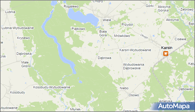 mapa Dąbrowa gmina Karsin, Dąbrowa gmina Karsin na mapie Targeo