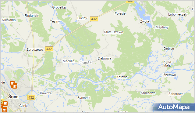 mapa Dąbrowa gmina Śrem, Dąbrowa gmina Śrem na mapie Targeo