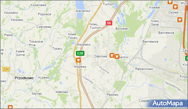 mapa Dąbrowa gmina Żukowo, Dąbrowa gmina Żukowo na mapie Targeo