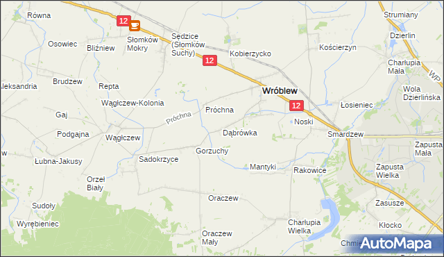mapa Dąbrówka gmina Wróblew, Dąbrówka gmina Wróblew na mapie Targeo