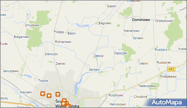 mapa Dębicz gmina Środa Wielkopolska, Dębicz gmina Środa Wielkopolska na mapie Targeo