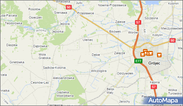 mapa Dębie gmina Grójec, Dębie gmina Grójec na mapie Targeo