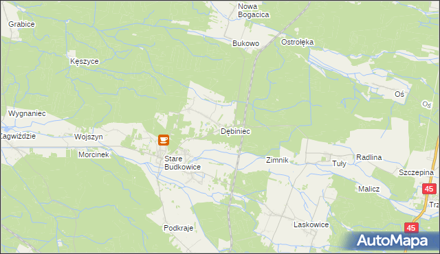 mapa Dębiniec gmina Murów, Dębiniec gmina Murów na mapie Targeo