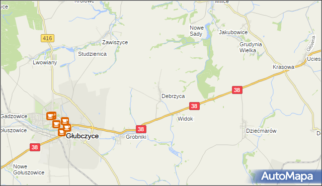 mapa Debrzyca, Debrzyca na mapie Targeo