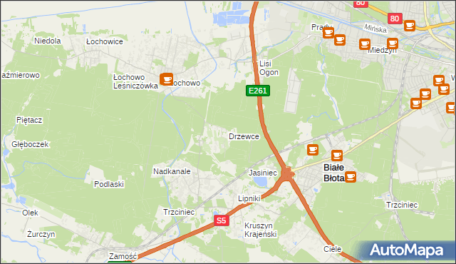 mapa Drzewce gmina Białe Błota, Drzewce gmina Białe Błota na mapie Targeo