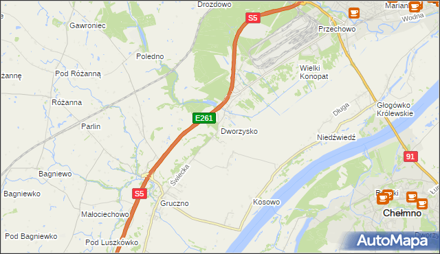 mapa Dworzysko gmina Świecie, Dworzysko gmina Świecie na mapie Targeo