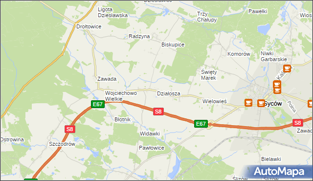 mapa Działosza, Działosza na mapie Targeo
