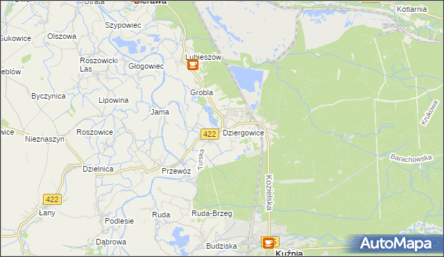 mapa Dziergowice, Dziergowice na mapie Targeo