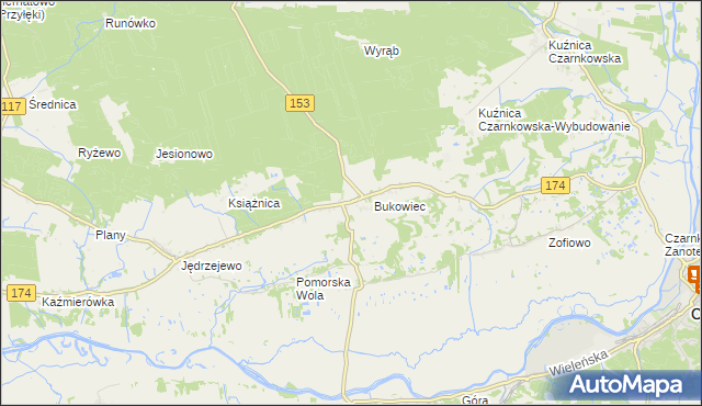 mapa Gajewo gmina Czarnków, Gajewo gmina Czarnków na mapie Targeo