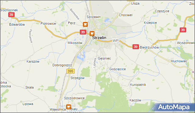 mapa Gęsiniec, Gęsiniec na mapie Targeo