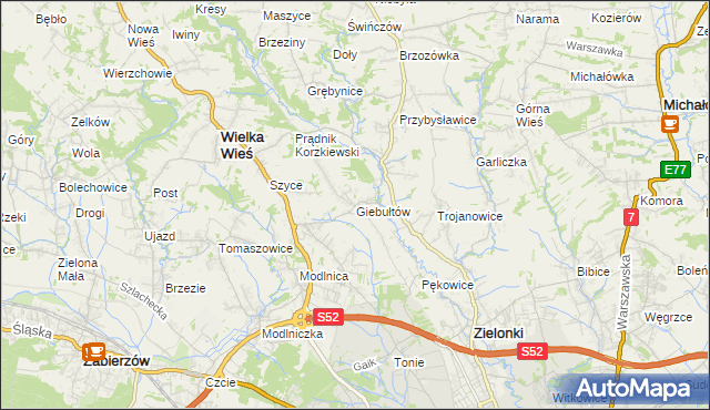 mapa Giebułtów gmina Wielka Wieś, Giebułtów gmina Wielka Wieś na mapie Targeo