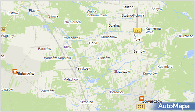 mapa Giełzów gmina Gowarczów, Giełzów gmina Gowarczów na mapie Targeo