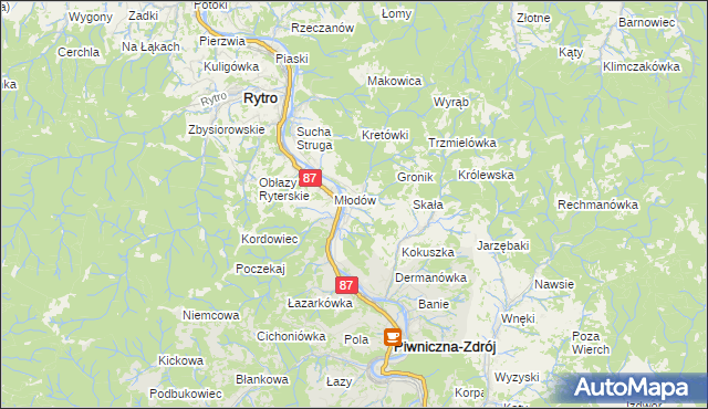 mapa Głębokie gmina Piwniczna-Zdrój, Głębokie gmina Piwniczna-Zdrój na mapie Targeo