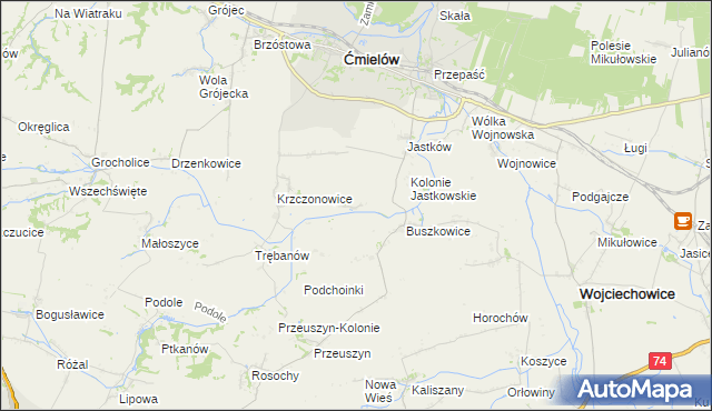 mapa Glinka gmina Ćmielów, Glinka gmina Ćmielów na mapie Targeo