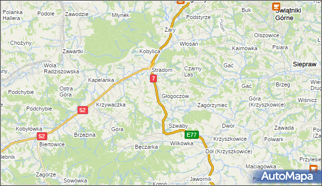 mapa Głogoczów, Głogoczów na mapie Targeo