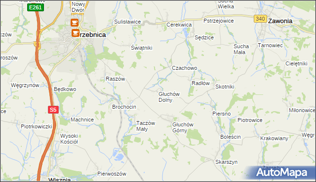 mapa Głuchów Dolny, Głuchów Dolny na mapie Targeo