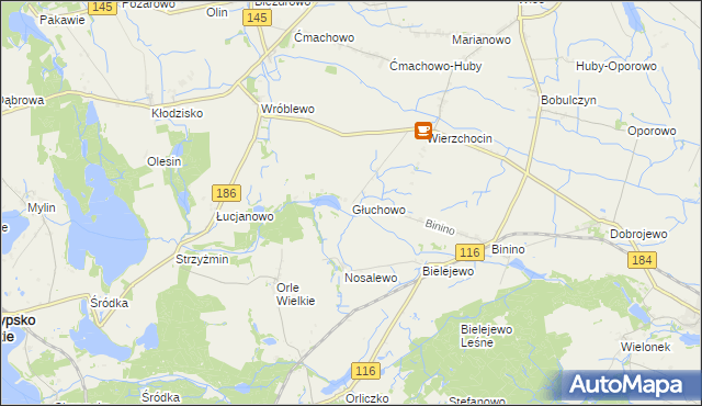 mapa Głuchowo gmina Wronki, Głuchowo gmina Wronki na mapie Targeo